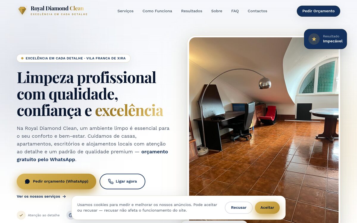 Site de Royal Diamond Clean — Limpeza profissional